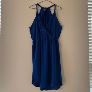 Blue wrap front dress